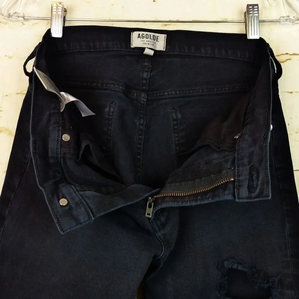 AGOLDE Jeans Mens 30x30.5 Black Distressed Ripped Skinny A606-2071 Punk Grunge